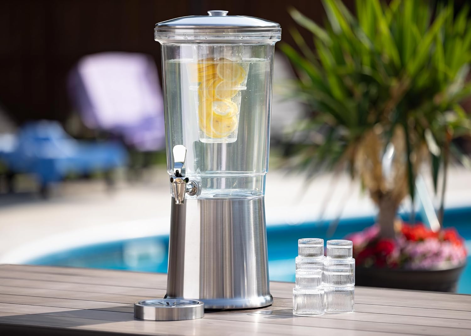 Service Ideas CBDDW3GSS Double Wall Cold Beverage Dispenser, BPA-Free with Infuser Tube, No Condensation, 3 Gallon, Brushed