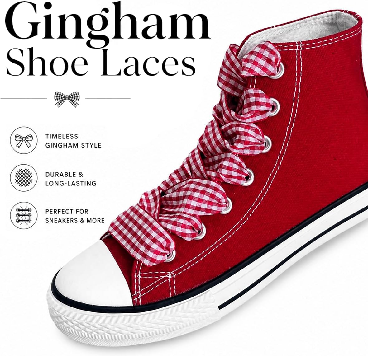 Flat Gingham Shoe Laces, 25mm Wide Plaid Shoe Laces for Women Sneakers 2 Pair image 2