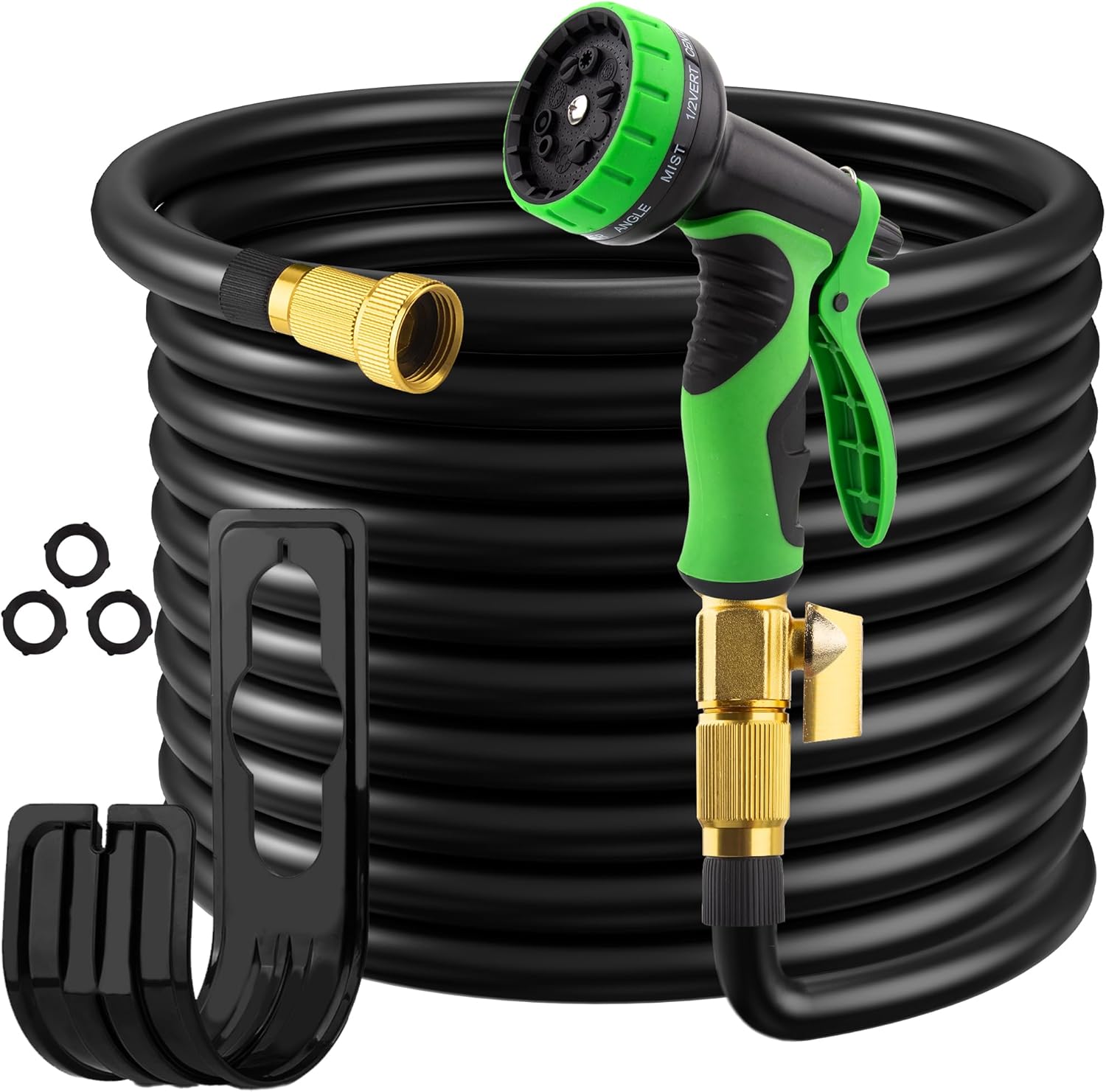 100FT Garden Hose with 10 Functions Spray Nozzle, Black Lightweight Water Hose, 3/4'' Heavy Duty Brass Fittings, Rust Proof, Kink-Free Water Pipe for Yard, Car, Pets