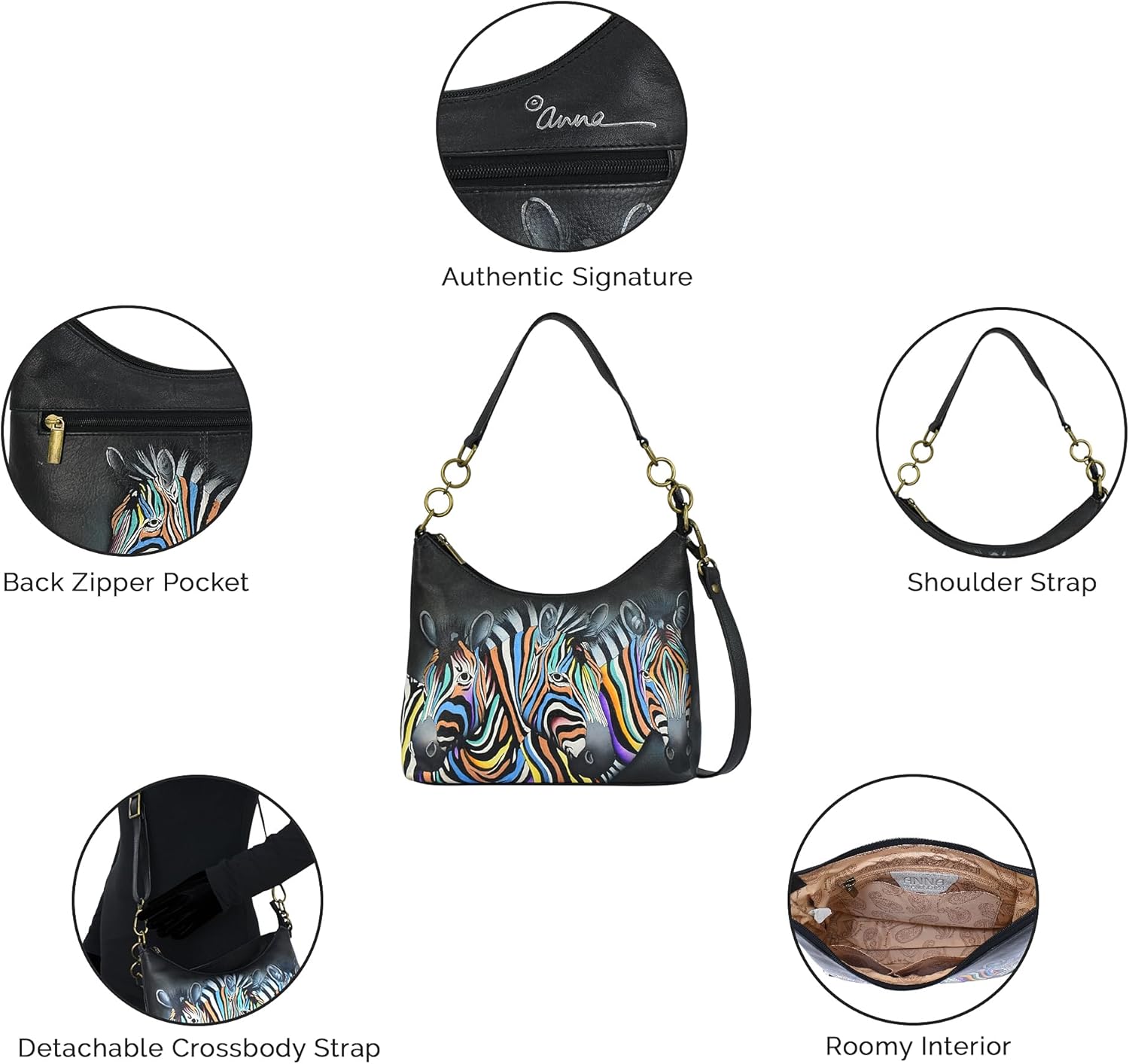 Anna by Anuschka Women's Original Hand-Painted Genuine Leather Hobo Shoulder Bag - Image 5