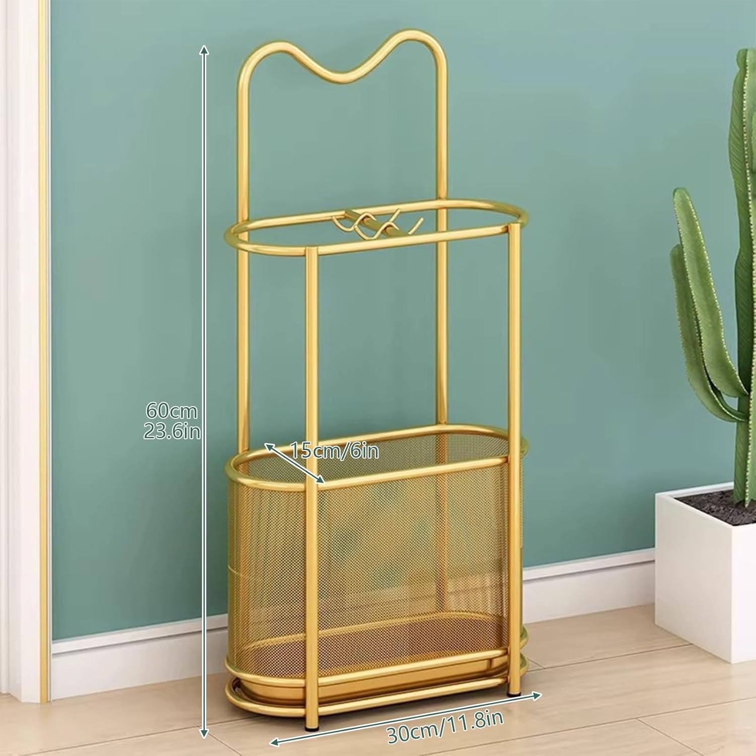with Drip Tray and Hooks, Space-Saving Storage Basket for Entryway, Home, and Patio Decor