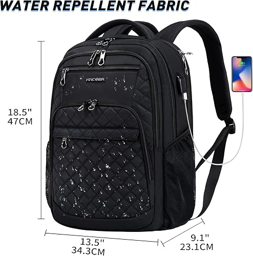 Miniatura 7 de KROSER Mochila de viaje para laptop, Acolchado, negro, 17 pulg., Mochilas Daypack
