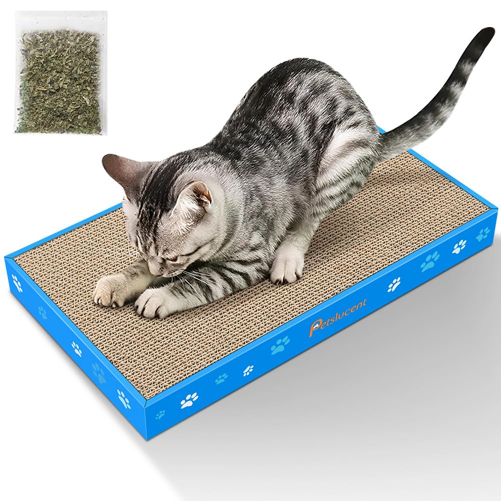 Petslucent Cat Scratching Board, Corrugate Cat Scratcher for Indoor Cats with Box, Cat Scratch Pad with Catnip, Cardboard Cat Scratcher Double-Sided Usability (1PCS)