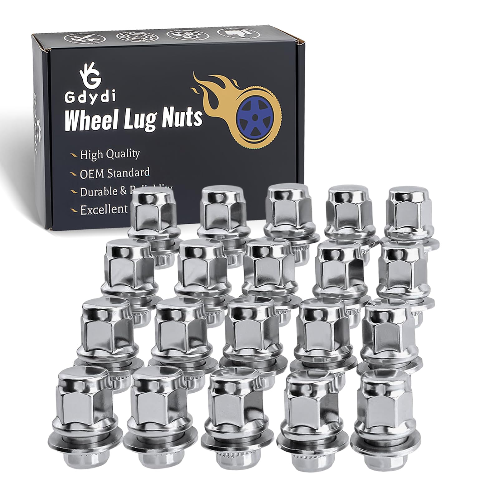 Photo 1 of 20 Pcs Chrome Closed End Mag Style Lug Nuts 12x1.5 Lug Nuts with Washer 13/16" (21mm) Hex Compatible with Toyota Corolla Camry Tacoma Lexus
