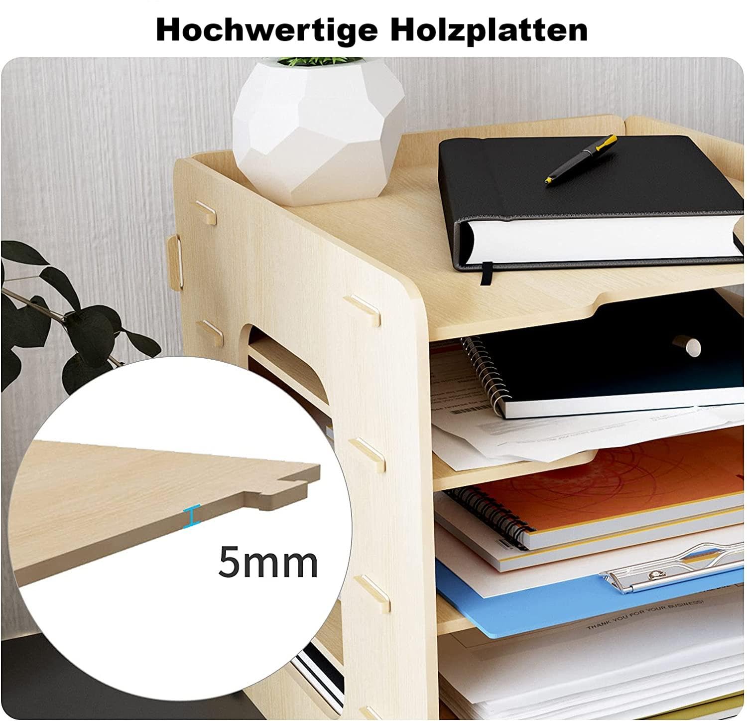 PUNCIA A4 Dokumentenablage 7 Ablagefächer aus Holz Briefablage Papierablage | Schreibtisch Datai Organizer Ablagesystem Aktenaufbewahrung Dokumentenhalter für Büro Arbeitszimmer Schule Office