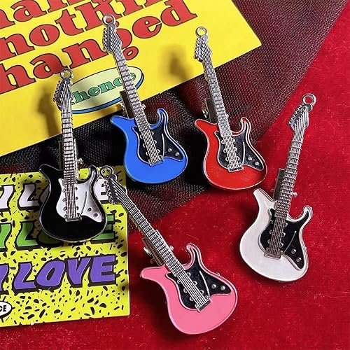 Miniatura 5 de ZHOUMEIWENSP 2 pinzas de metal para el cabello, horquilla de guitarra retro con clips punk, fabricación de estilo de cabello novedoso (azul)