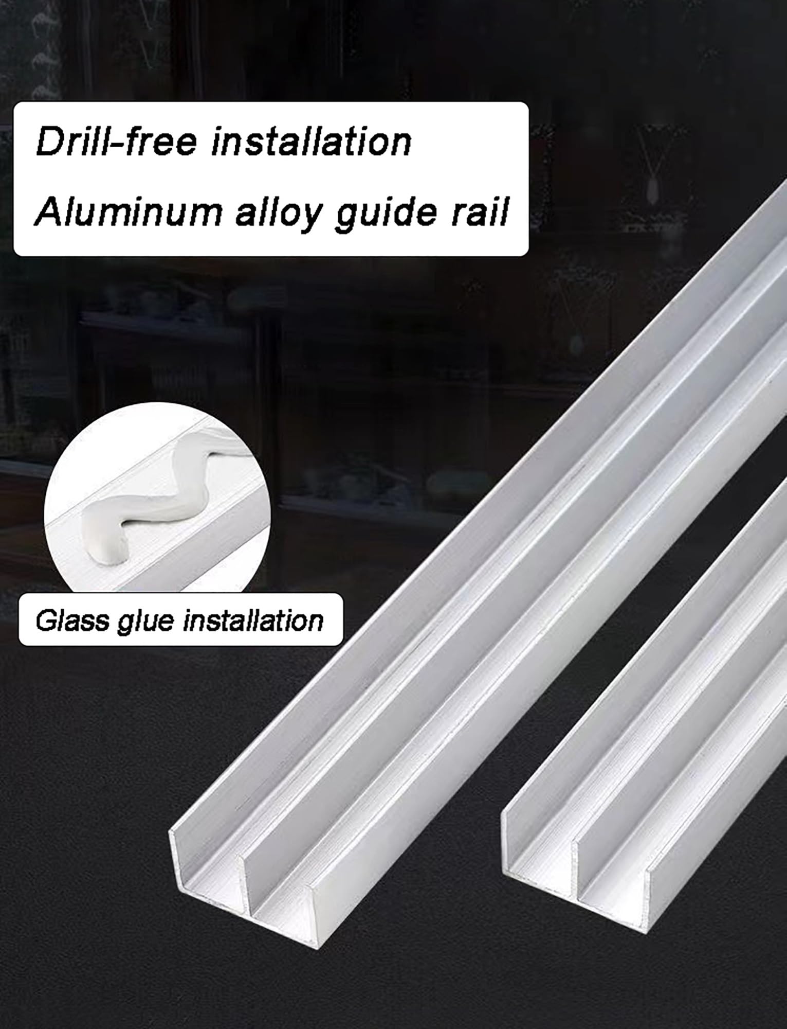 Sistema de riel de puerta corredera para gabinetes de vidrio acrílico, doble vía con ruedas de aleación de aluminio, diseñado para paneles de vidrio de 5 mm de espesor