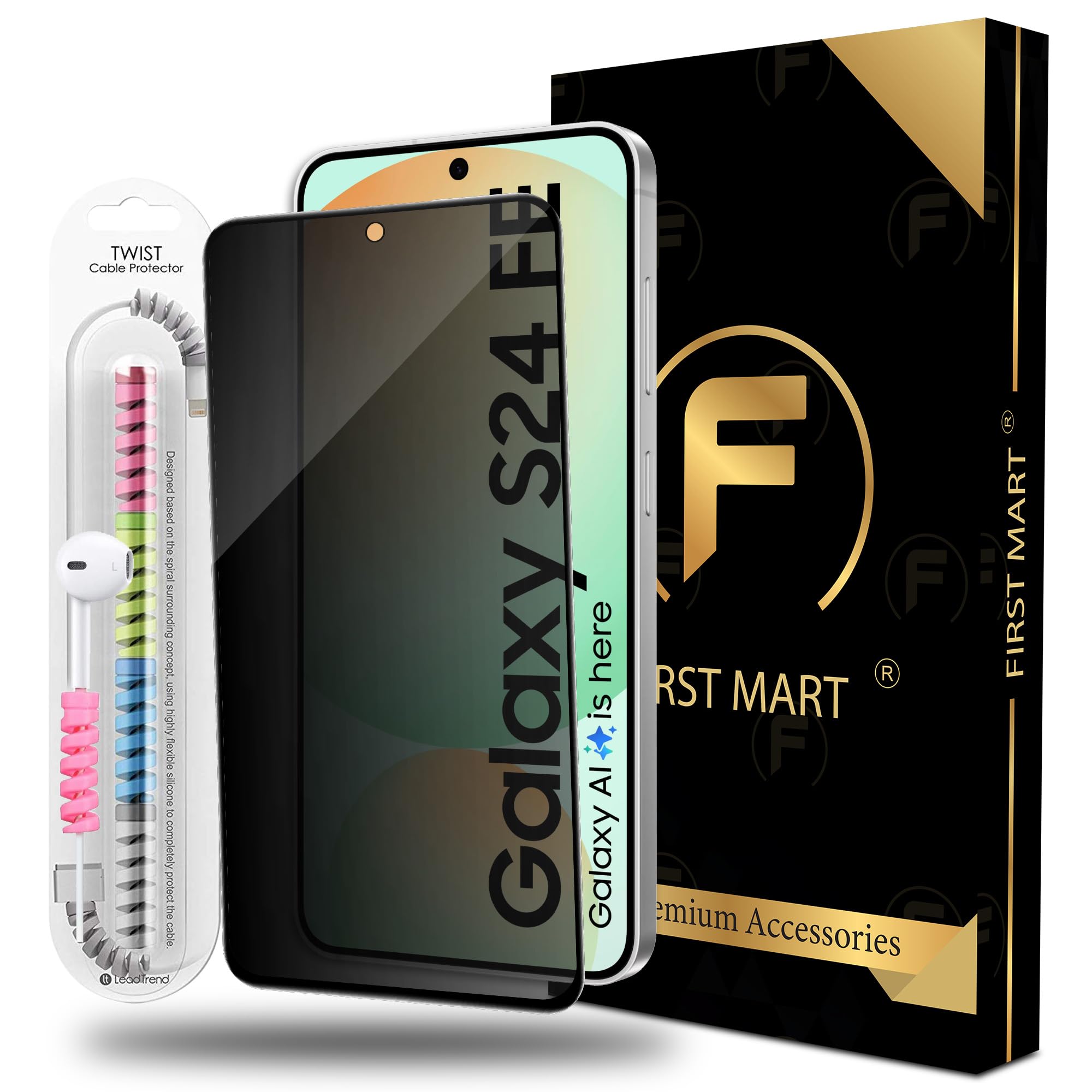 FIRST MART Privacy Tempered Glass for Samsung Galaxy S24 FE With Cable Guard & Installation Kit | Anti-Spy 9H Screen Protector, Edge-to-Edge, Case-Friendly | Black-image-17