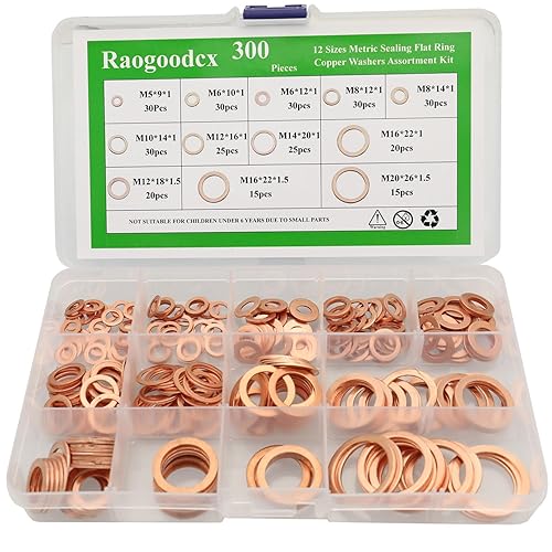 Juego surtido de 300 arandelas de cobre de 12 tamaños - M5 M6 M8 M10 M12 M14 M16 M20