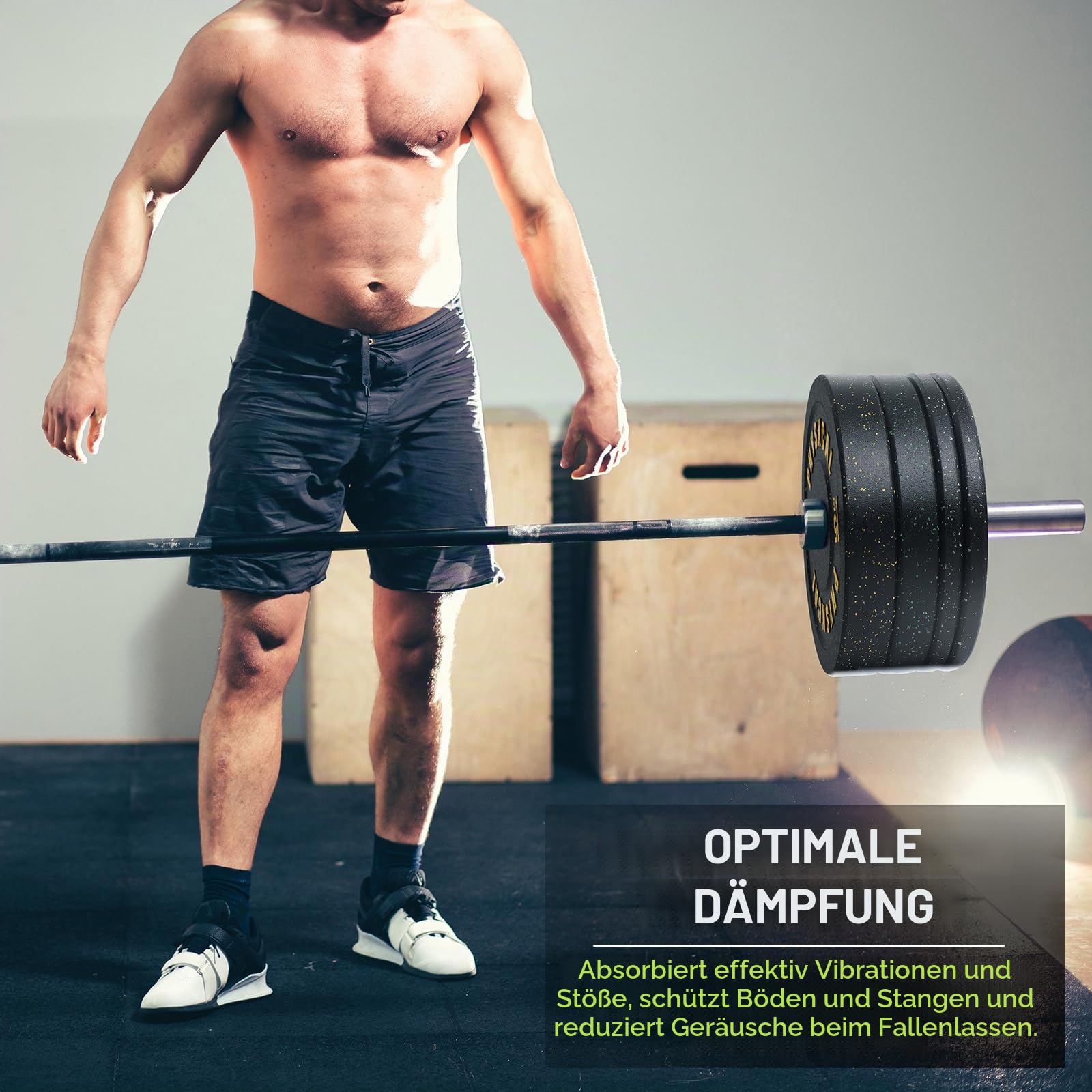 PhysKcal Hi-temp Olympic Bumper Plates, 50 mm Hantelscheiben 5–25 kg | Für Garage & Heimfitnessstudio Weightlifting. Dämpft Stöße, absorbiert Aufprall & schützt Böden bei Drops