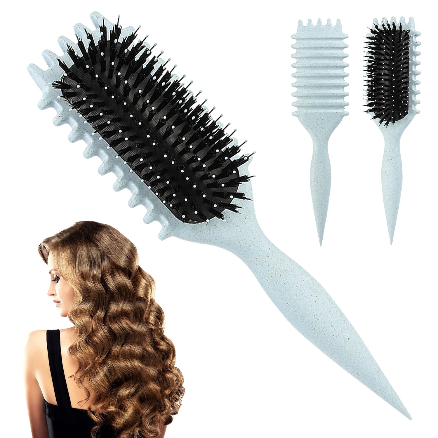 Cepillo de pelo rizado, Cepillo Multifuncional para Rizos, Cepillo para desenredar el cabello, Dar forma y definir rizos para mujeres y hombres (verde)