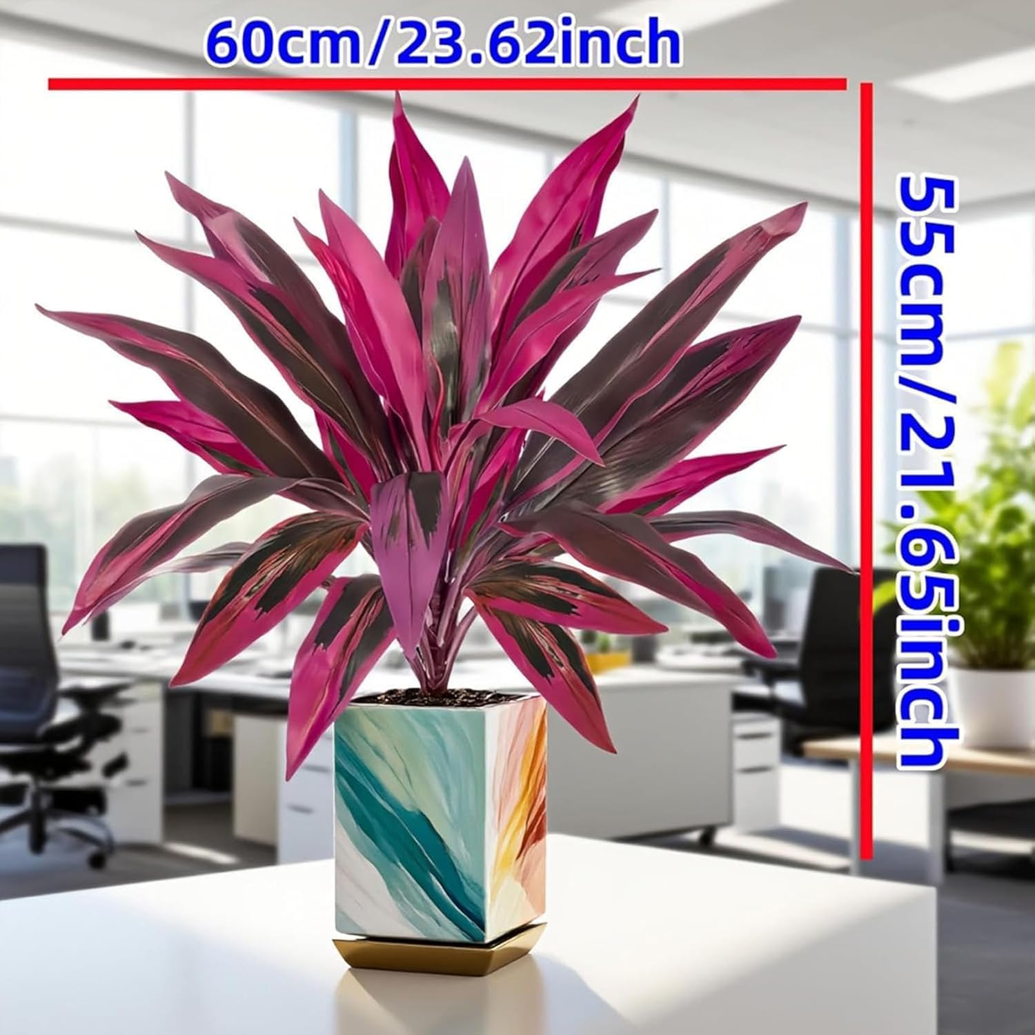 2PCS Large Realistic Artificial Boston Fern & Dragon's Blood Tree Plants with Vibrant Pink/Purple Leaves, UV Resistant Outdoor for Patio Balcony Garden Porch Wedding Decor (6pcs)
