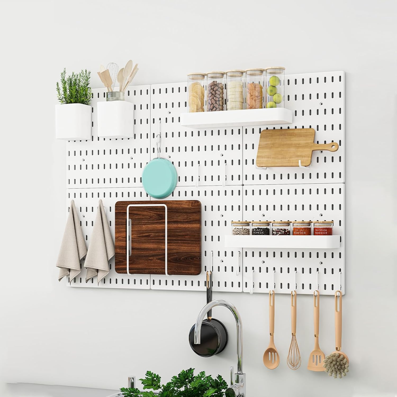 Nafenai Peg Board, Modular Hanging Peg Board Combination Kit with Accessories for Wall Organizer, Crafts Organization, Ornaments Display, Wall Peg Board (22 Inches x 22 Inches, White)