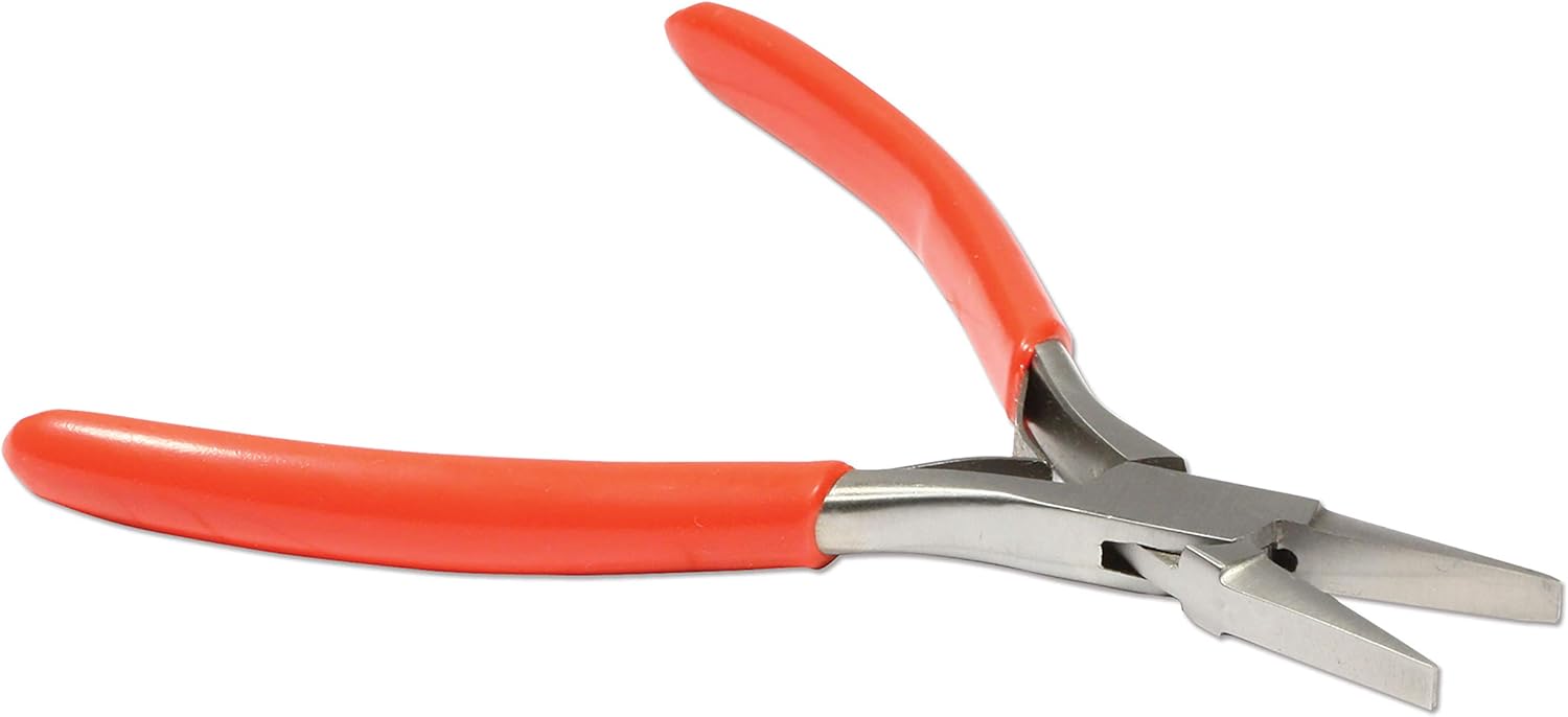 The Beadsmith Platinum Series German Flat Nose Pliers, 4.75 inches (120mm) with Polished Steel Head, red PVC Comfort Grip Handle and Double-Leaf Spring, Tool for Jewelry Making