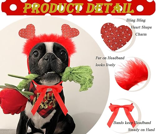 Miniatura 2 de Traje de San Valentín para perro, bandana para perro y diadema de corazón, disfraz de día de San Valentín para perro