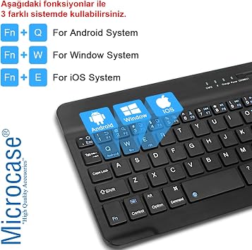 Microcase Tablet ve Telefonlar için Şarjlı Türkçe Mini Bluetooth Klavye 20 cm - AL2737 Siyah