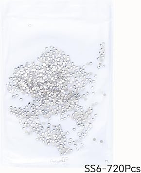 Crystal Flatback Rhinestones, Glass Rhinestones for Nail Art and Craft, Glue Fix, Loose Crystal Gemstones(Clear, SS6, 720pcs, 1.9-2.0mm)
