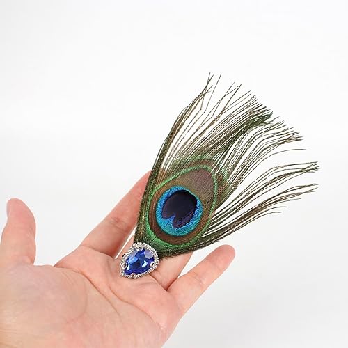 Miniatura 2 de Pinza de pelo de plumas para mujer, pinzas decorativas para el cabello adornadas con plumas de pavo real y diamantes de imitación, clip para el