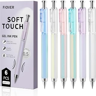 FIOVER 6 Pack 0.5mm Black Gel Pens, Quick Dry Fine Tip Pens