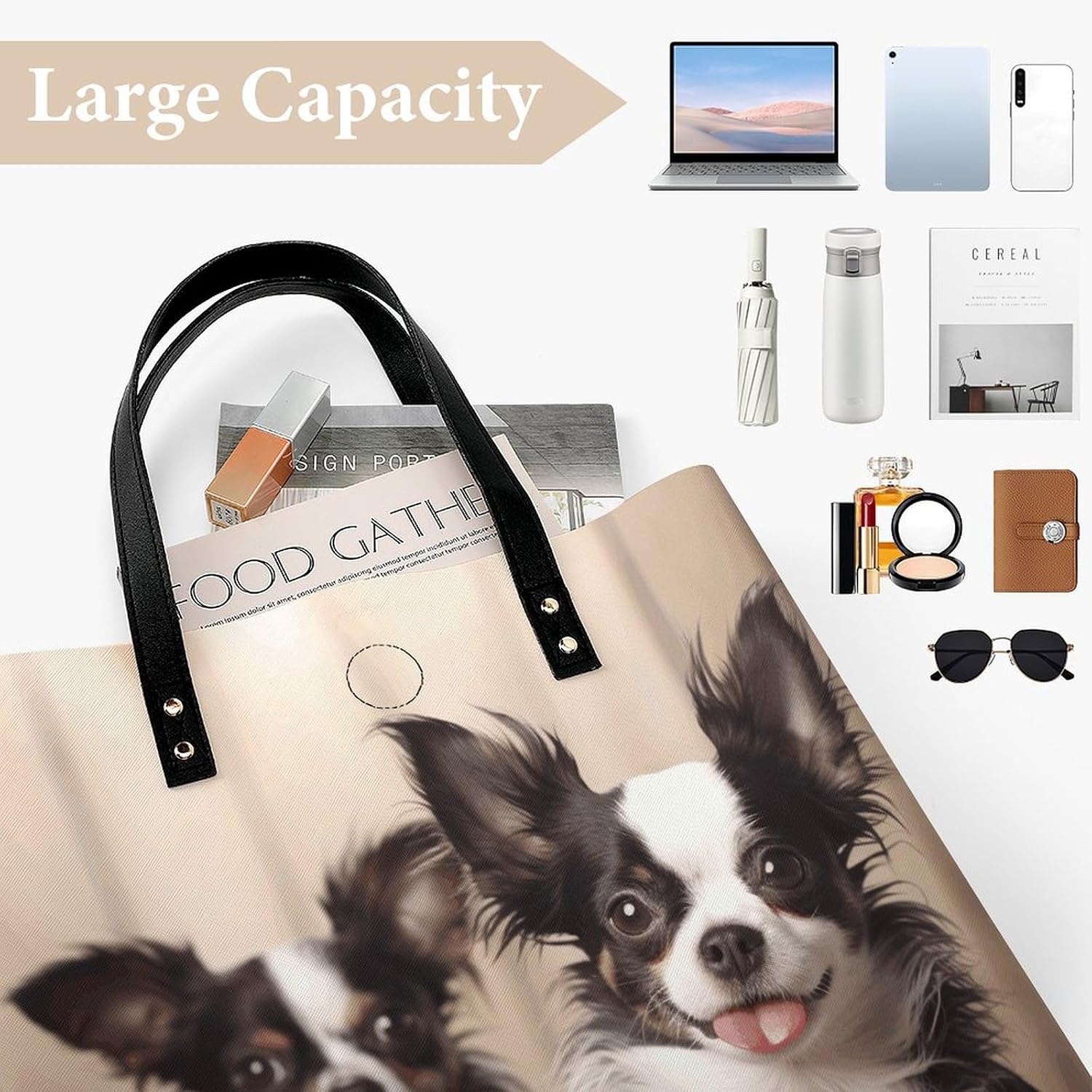 Cute Dog Handbags Large Capacity, Tote Bag Stylish Slouchy, Shoulder Bags for Work Beach Travel And Shopping Grocery.