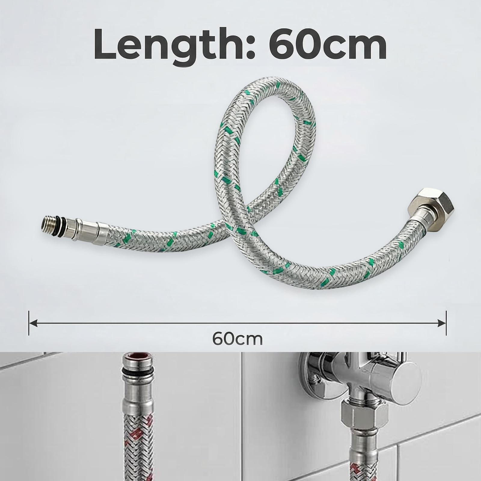 Flexschlauch 1/2, 2 Stück Panzerschlauch 1/2 Zoll Wasserhahn Schlauch, 60cm Anschlussschlauch Armatur Edelstahl Flexschlauch Verlängerung für Mischbatterie und Wasserhahn Anschlüsse