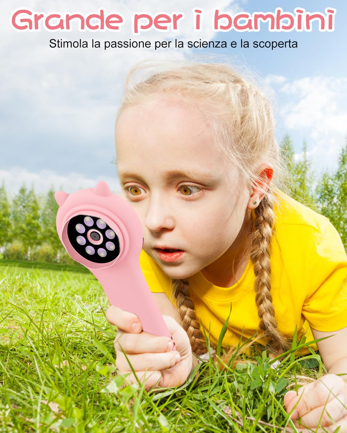 Microscopio per bambini, Vankarr microscopio portatile 500X con schermo IPS 2,0", giocattolo educativo per microcosmo, appassionati di scienza, compleanno, Natale, Rosa