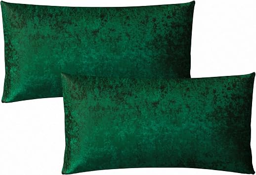 Velvet Throw Pillow Covers 12x20 Inch, Set of 2, Decorative Couch Throw Pillow Cover for Sofa Bedroom Chair Living Room, The Petrosa, Green