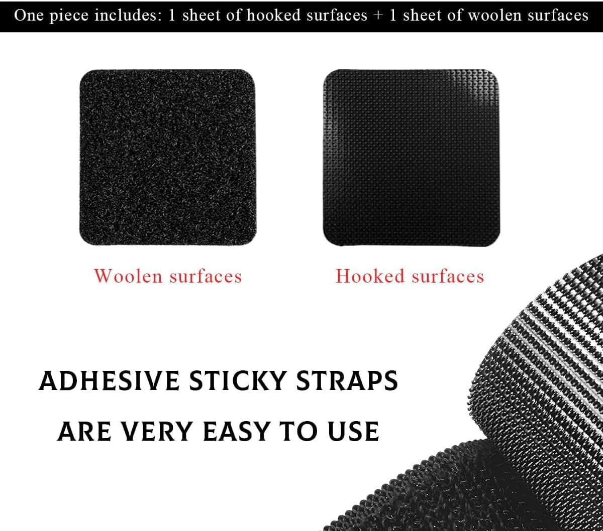 60PCS Hook and Loop Mounting Strips with Adhesive,Heavy Duty Tape Strip, Multi-Purpose Carpet Rug Fastener Mounting Tape for Power Strip, Car Sun Visor, Floor Mat