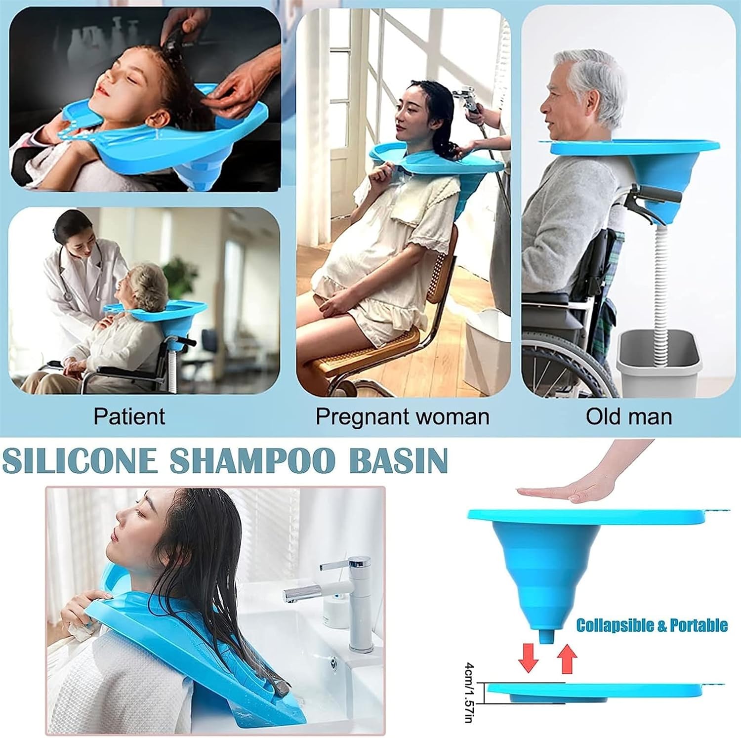 Portable Hair Shampoo Basin, Portable Hair Wash Rinser for Medical Shampoo Basin for Disabled, Elderly And Handicap, Adjustable Strap, No Spills, Hair Washing Tray