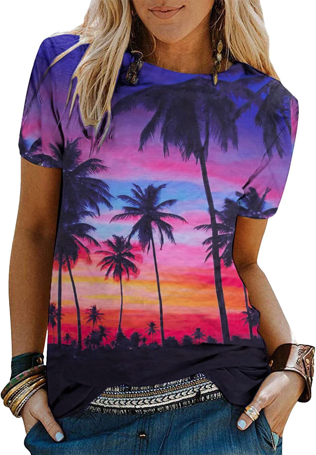 Summer Shirt Women Hawaiian Beach Tee Sunshine Graphic Vacation Top