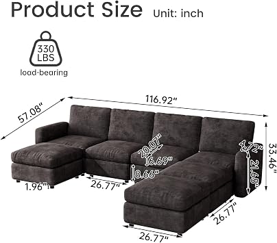 Miuuod 4-Seat Modular Sectional Sofa with 3 Storage Ottomans, Oversized Deep L-Shaped Couch for Living Room, Grey Velvet Family Sofa Set, Modern Apartment Loveseat Sleeper with Extra Comfy Seating