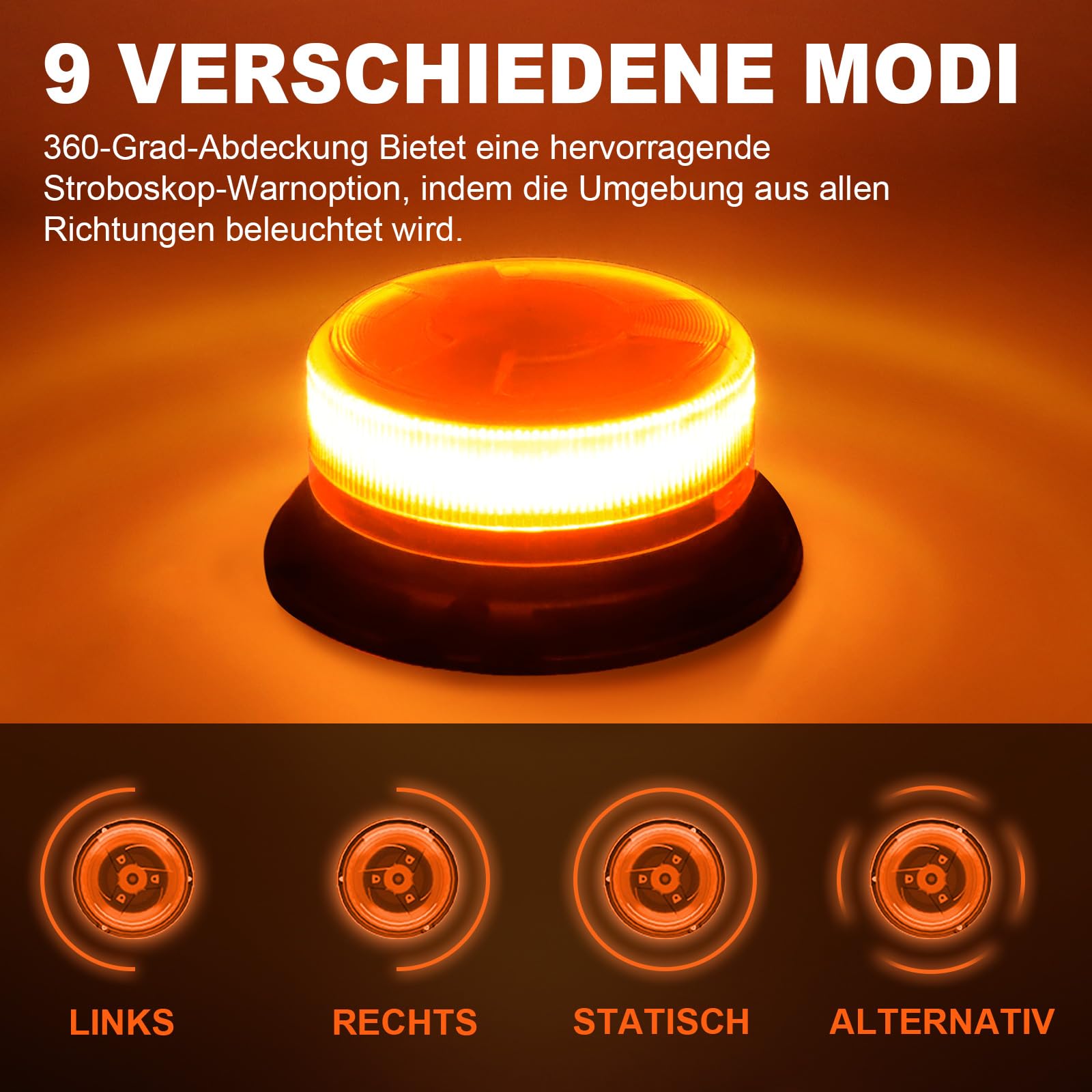 antom rundumleuchte akku Mit Fernsteuerung 9 Blitzmuster 12V 24V Gelb Warnleuchte led magnet mit 3 Meters-Kabel und USB-Kabel für Auto LKW Traktor Golfwagen SUV