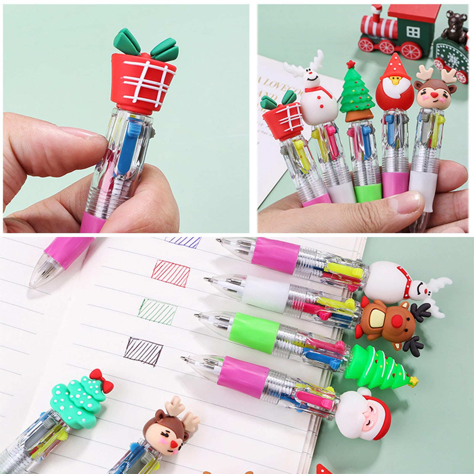 3 4Pcs Christmas Ballpoint Pen Multicolor Pen 4 Color-in-1 Retractable Ballpoint Pen for Kid Reward Multicolor Pens for — view 2