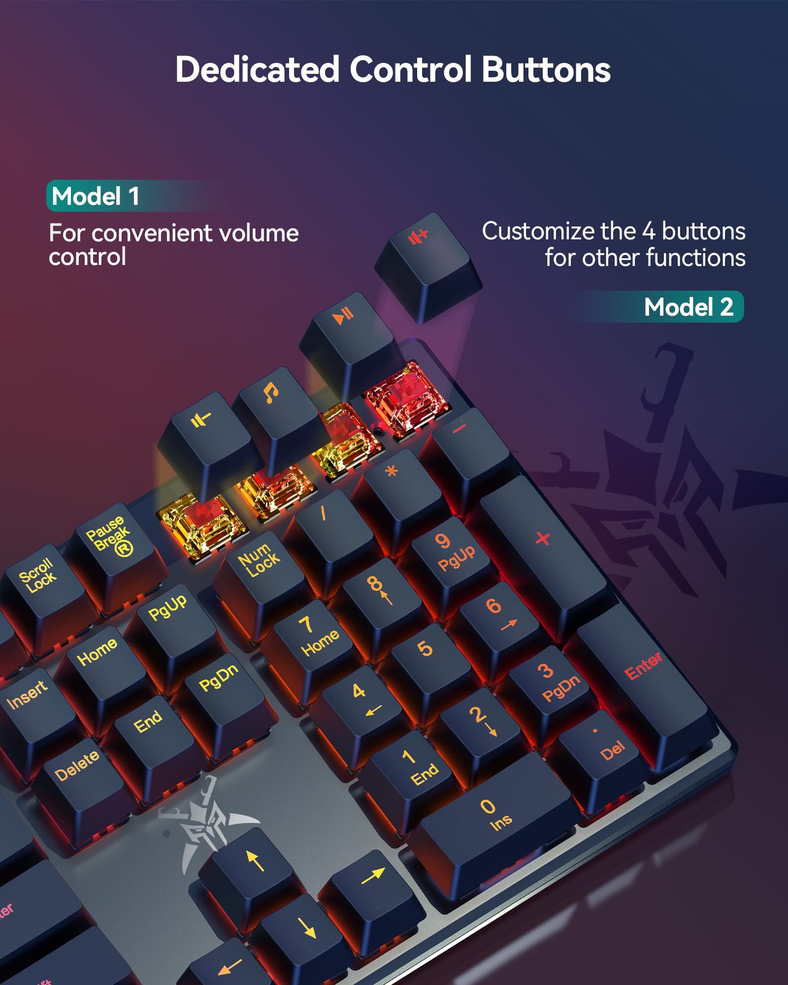 TECKNET Mechanical Gaming Keyboard - Red Switches Mechanical Keyboard with 109 Keys, 24 LED Lighting Modes, Fully Programmable Keys & Anti-Ghosting for Gaming, PC, Windows, Gamer, Office, UK Layout — view 5