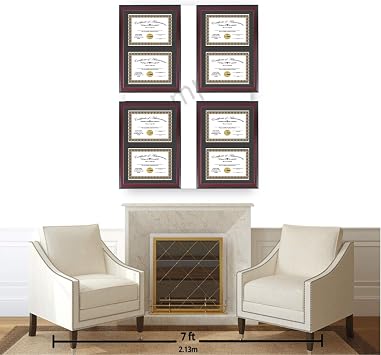 Creative Picture Frames 14x20 Mahogany Finish Double Diploma Frame with Black Matting Holds Two 8.5 x 11 -inch Media and Installed Wall Hangers