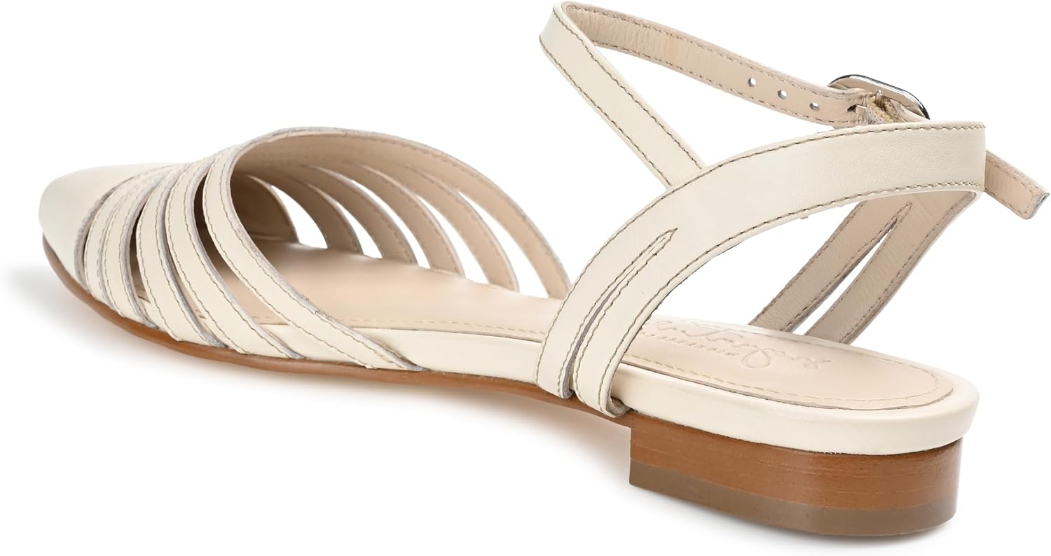 Journee Collection Signature Womens Genuine Leather Dexie Caged Toe Ballet Flats Buckle Ankle Strap Pointed Toe Block Heel