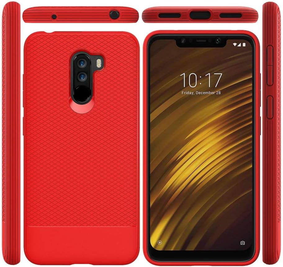 Xiaomi Pocophone F1 Case,Jilika Soft TPU Back Cover Shockproof Shatter-Resistant Mobile Phone case for Xiaomi Poco F1 / Pocophone F1 (Red)