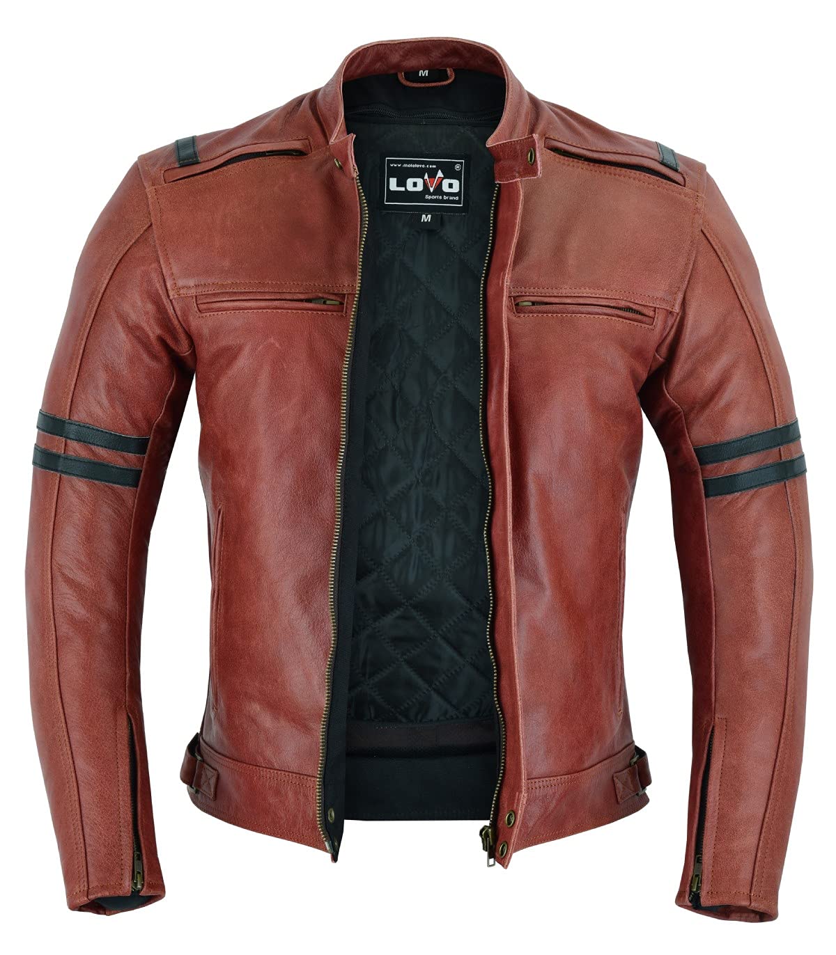 LOVO - Chaqueta de Cuero para Moto Custom - Chaqueta para Moto de Cuero Auténtico Unisex - Chaqueta Moto Hombre y Mujer Estilo Vintage - Con Protecciones CE - Cazadora de Moto Segura