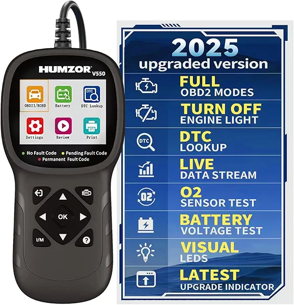 SAZDOLN V550 OBD2-Scanner, Battery-Tester, Enhanced Car-Diagnostic-Tool Read & Clear Engine Fault Codes, CAN Scan Tool for All OBD2 Cars 1996+, 40,000+DTC, Live Data(Black)