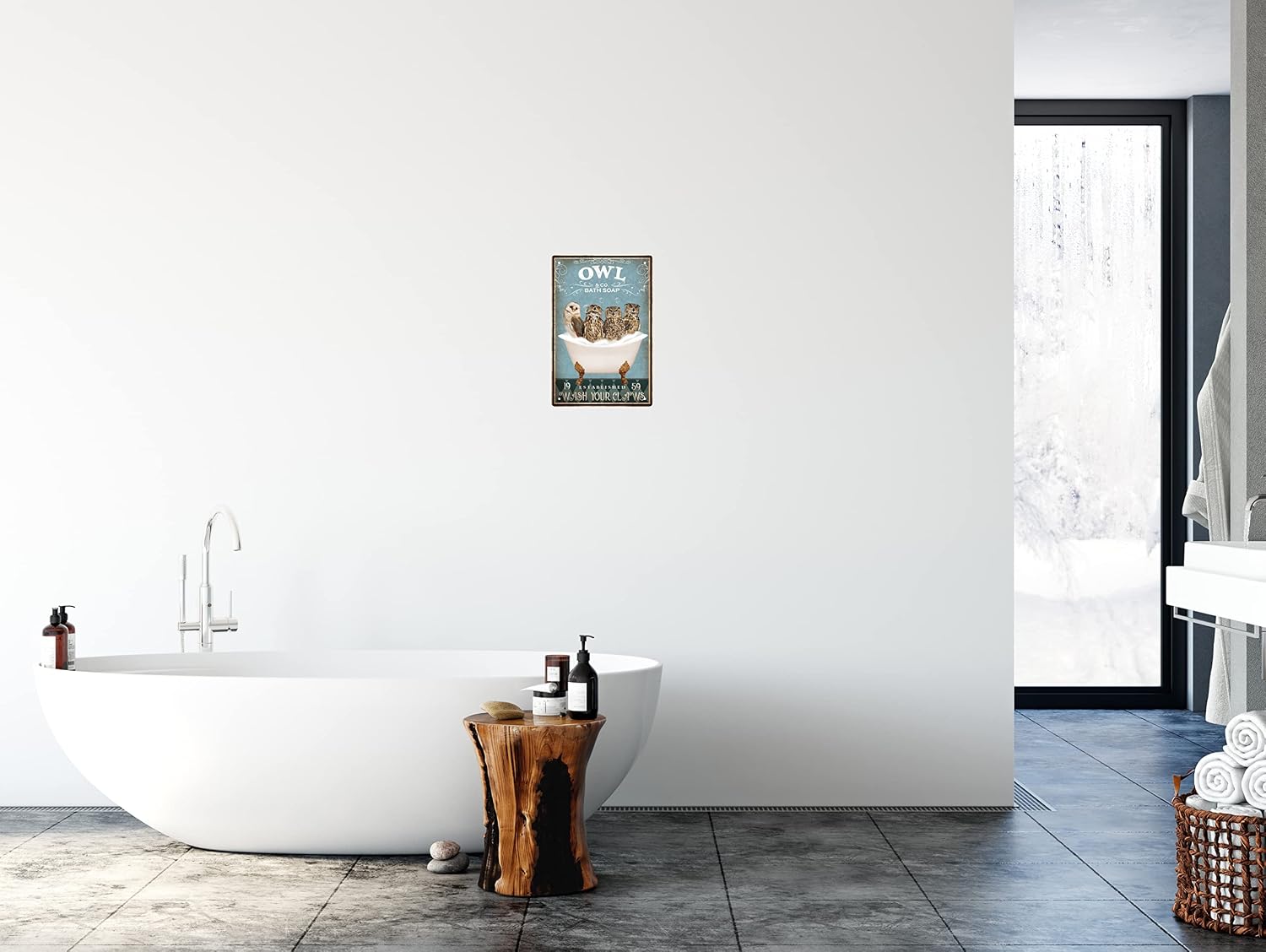 Funny Owl Decor Vintage Bathroom and Bathtub Metal Tin Sign Decor Owl Pet lovers Gift Farm Home Bar Bathroom Man Cave Retro Wall Art Poster Sign Accessories 8x12 In image 2
