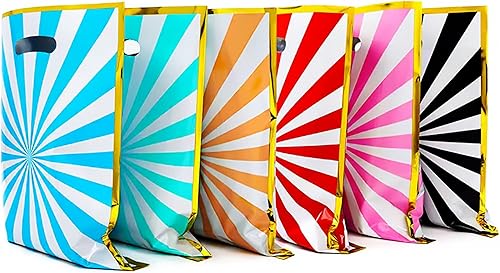 Miniatura 7 de 70 bolsas de plástico de rayas de color, bolsas de regalo de fiesta de feliz cumpleaños, bolsas de regalo de dulces, bolsas de regalo de devolución