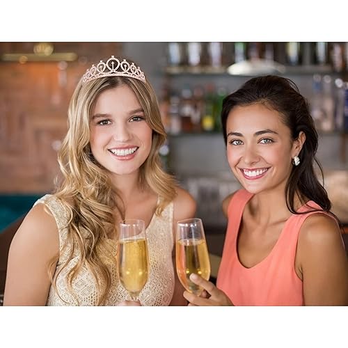 Miniatura 5 de CIEHER Kit de tiara de cumpleaños para niña, corona de cumpleaños, tiaras y coronas para niñas, coronas de tiara de cumpleaños de oro rosa para