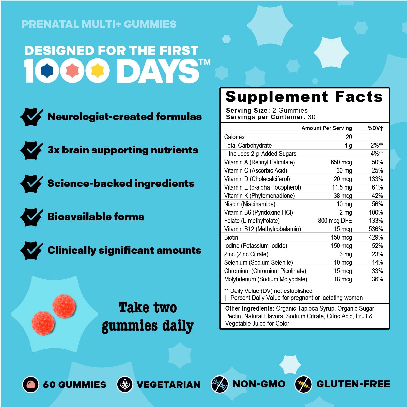 Best Nest Wellness Mama Bird - Multi+ Prenatal Gummies (30 Servings) Iron Free Multivitamin - Strawberry Flavor - Methylfolate - Baby Brain Health - Prenatal Vitamins for Women - Vegan & Gluten Free — Amazon image 3
