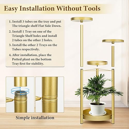 Miniatura 8 de Matekxy Soporte de metal para plantas para interiores y exteriores, con 4 soportes para macetas, estantes altos de esquina para plantas, estantes