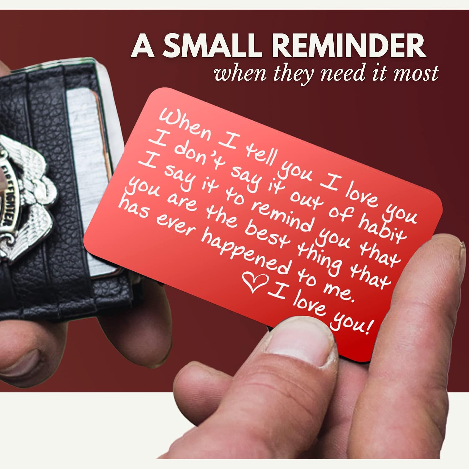 Personalized Wallet Insert - Engraved Metal Card - Cute Gift Idea for Couples - 1 Year Anniversary Gifts for Boyfriend, Long Distance Relationship & More. Made by Veteran-Owned Shop in the USA.