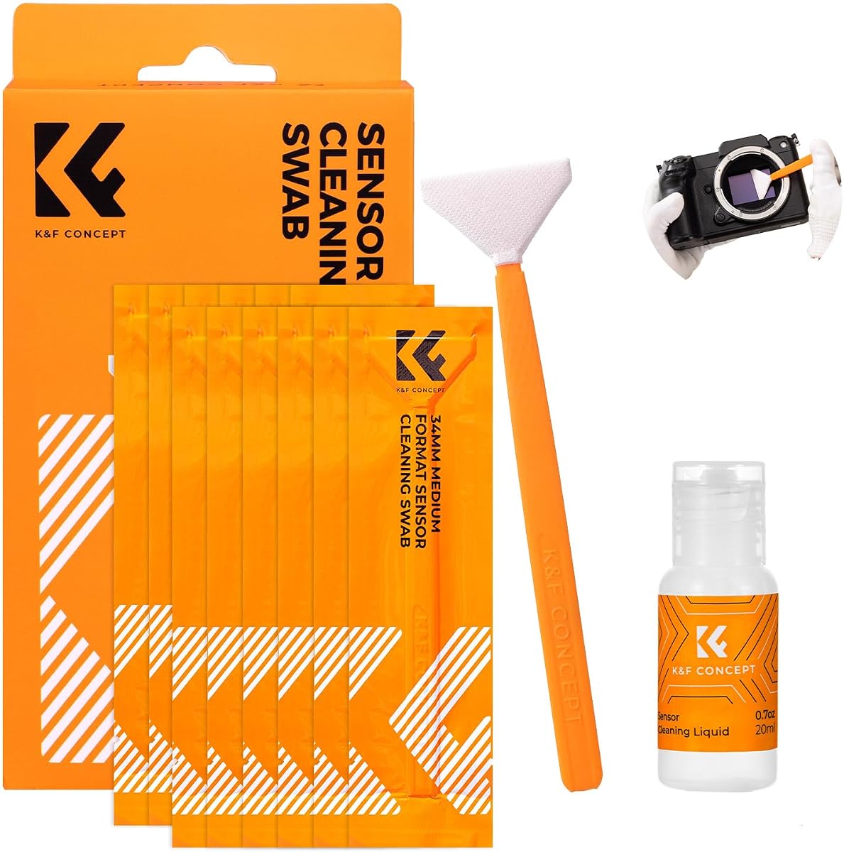 K&F CONCEPT Medium Format Sensor Cleaning Swab Kit, 12 Swabs + 20ml Cleaner | 34mm sendor SwabsX12,Vacuum sealed,Flexible Grip Rod,Superfine Microfiber Cloth Material,Mild Cleaning Liquid,MA06