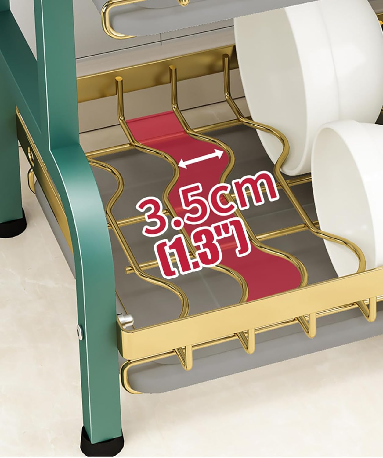 CAKERS Dish Drying Rack with Removable Drain Tray|Carbon Steel Dish Strainers for Kitchen Counter|Tableware Holder Dinnerware Drainer Organizer,Black Gold,2 Tier(Extra Long)-Main Shelf with Set