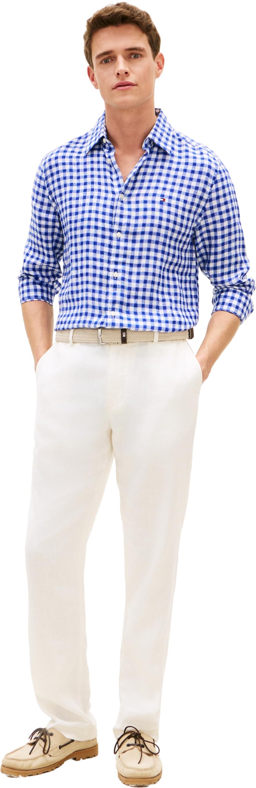 Tommy Hilfiger Herren Linen Essential Gingham Rf Shirt Mw0mw42401 S/S Shirt (1er Pack)