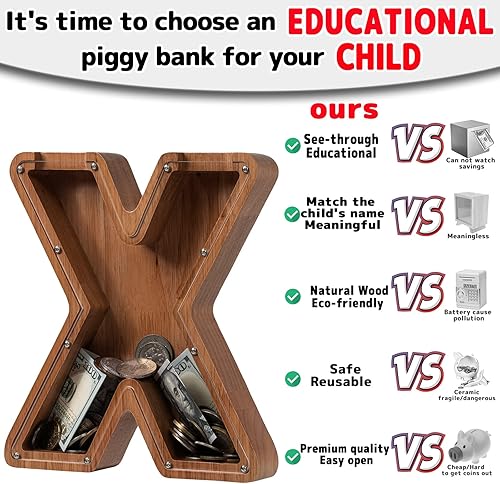 Vista 132 de Alcancía para niños y niñas, alcancía de madera con letra grande del alfabeto con inicial C, banco de monedas, regalos divertidos para cumpleaños