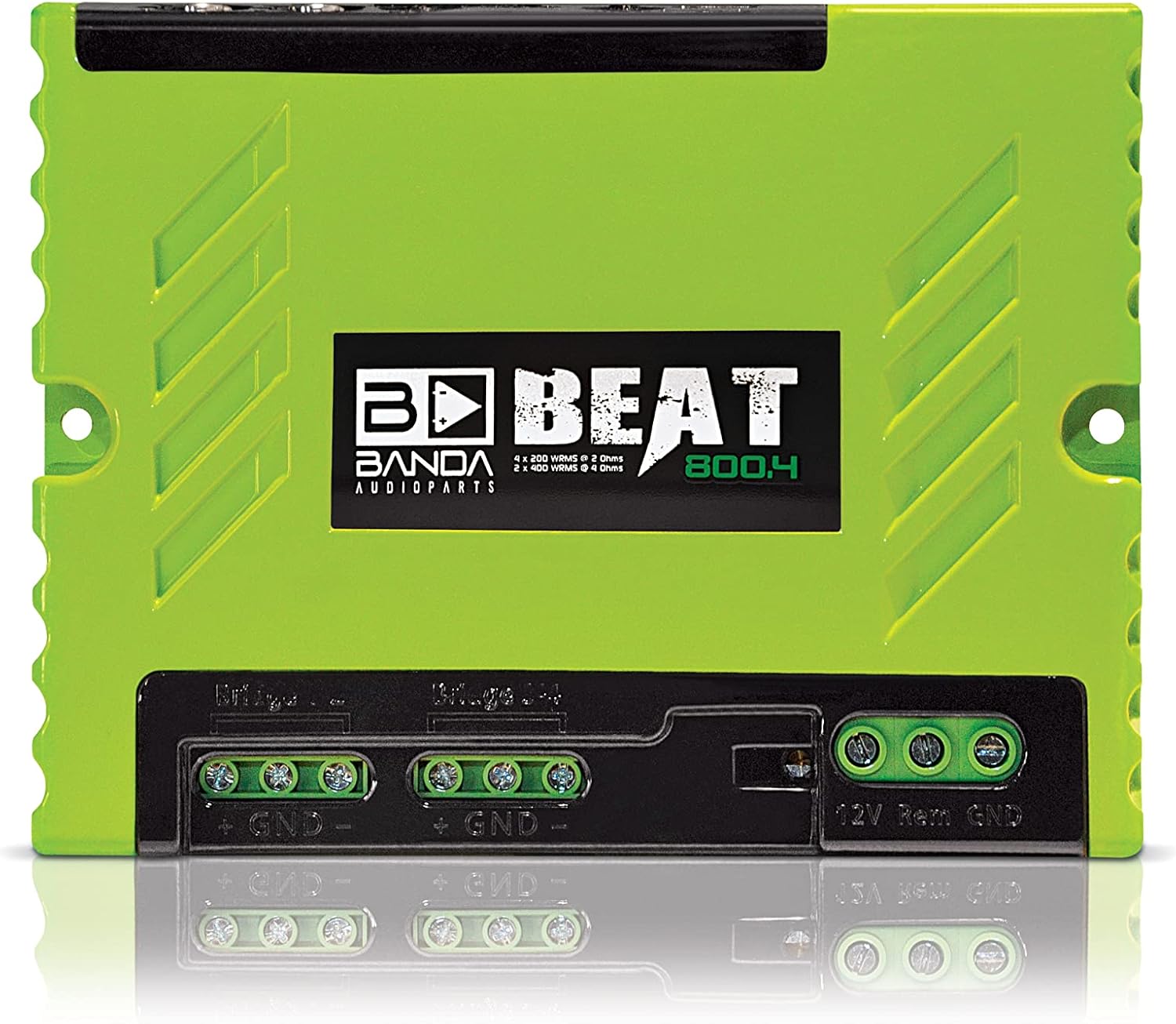 4-Ch. Vehicle Audio Bass Amplifier - 200 WRMS High-Powered Mono Bass Amplifier w/Subsonic Filter & Low Pass Filter Stable at 2 ohm, LED Indicators, Sound Specialization, Green - Banda BEAT800.42GREEN